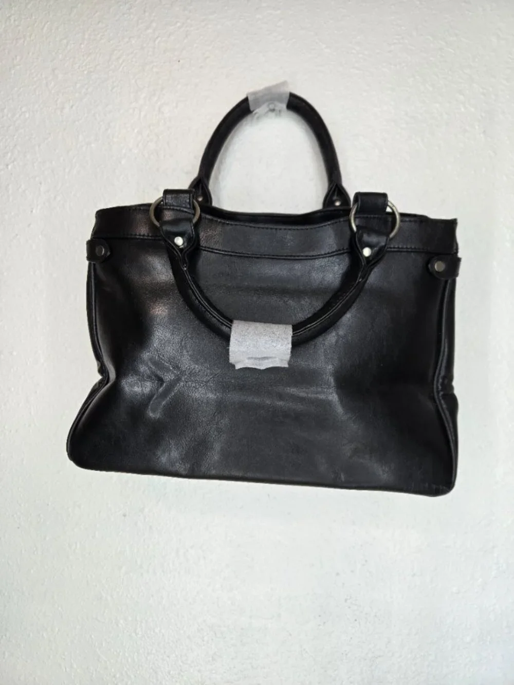 Vintage Y2K Victoria’s Secret Black Leather Satchel Handbag Hot Pink Lining